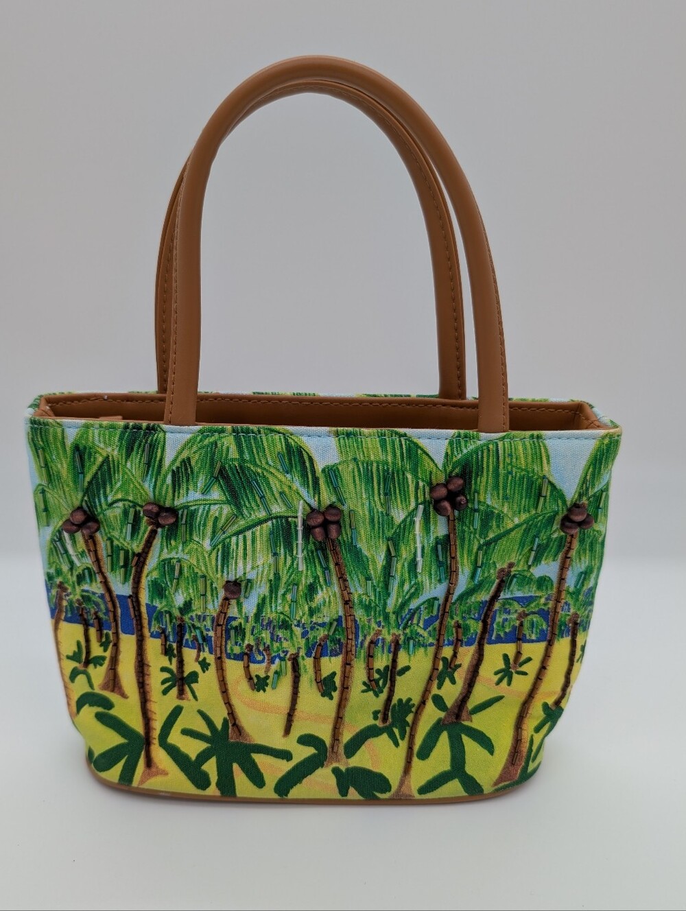 Bueno Tropical Mini Tote Palm Trees With Beaded Coconuts